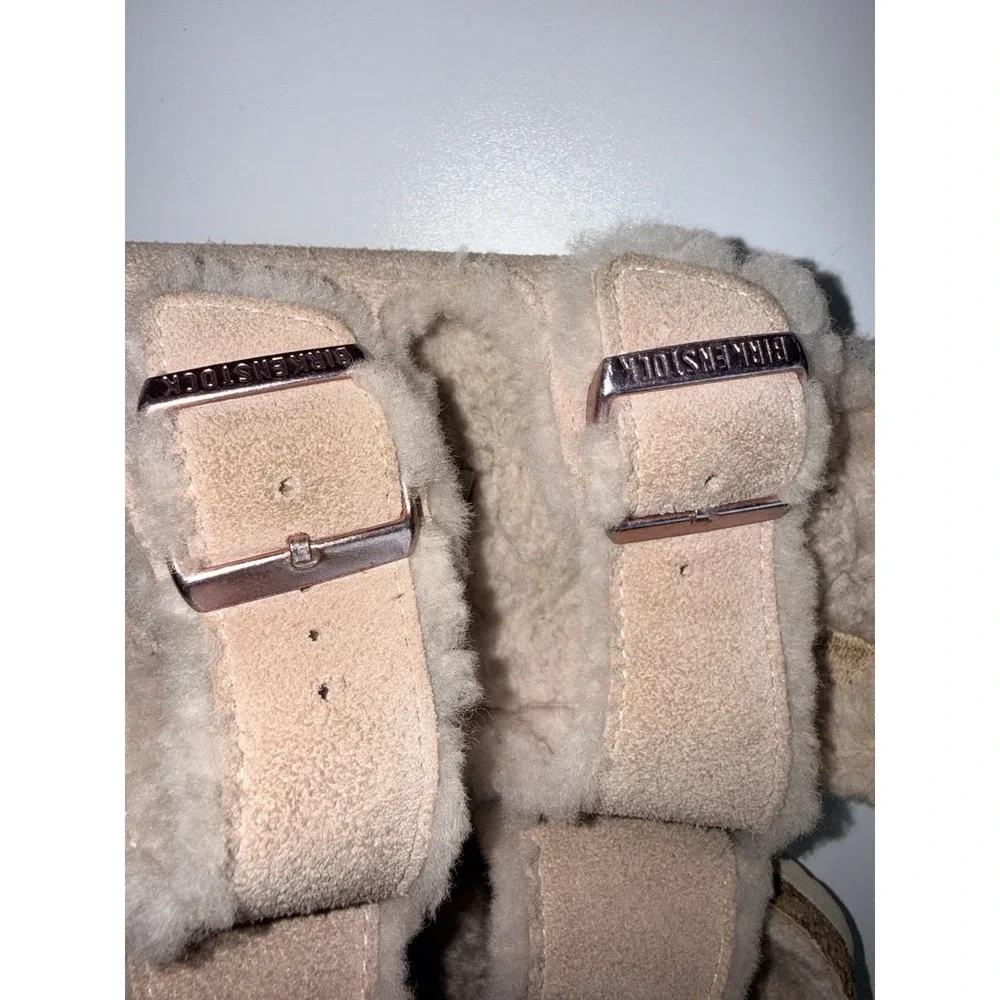 BIRKENSTOCK Shearling ARIZONA Sandal EU 39 Taupe‎ Suede Leather Sheepskin Y